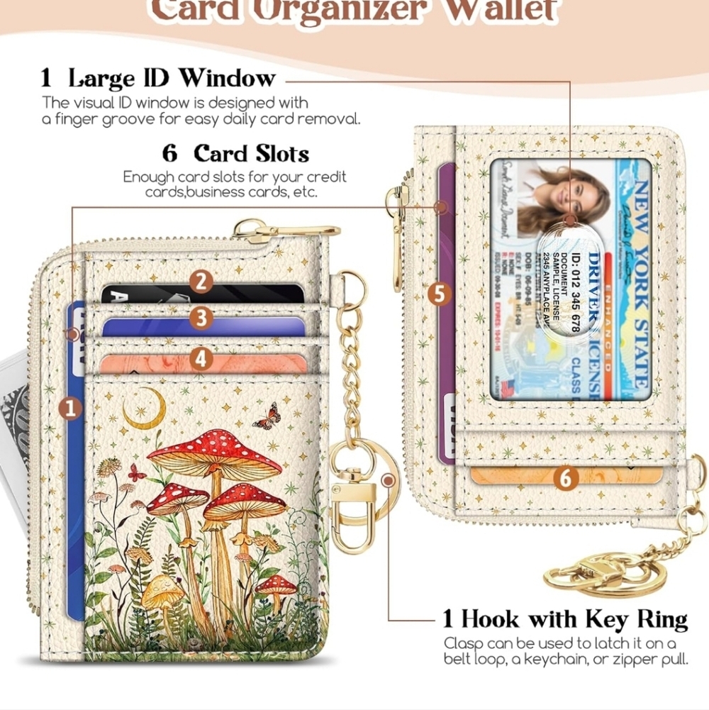 Mushroom Print Card Organizer Wallet